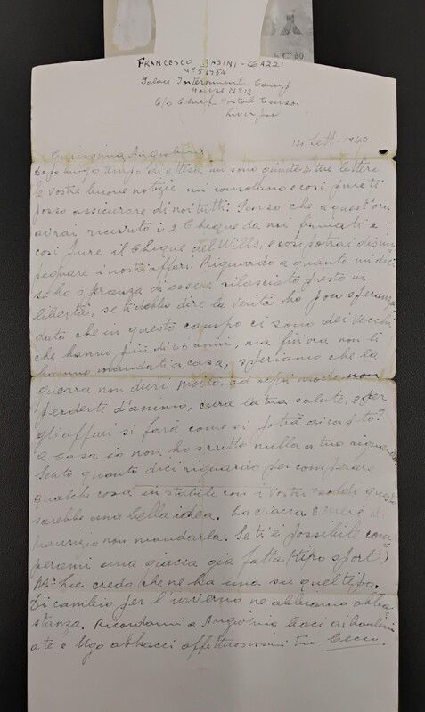 Letter of Francesco Basini-Gazzi to his wife Angiolina 14 September 1940