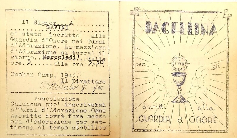 Pagellina per gli iscritti alla Guardia d’Onore (Catholic worship shifts)