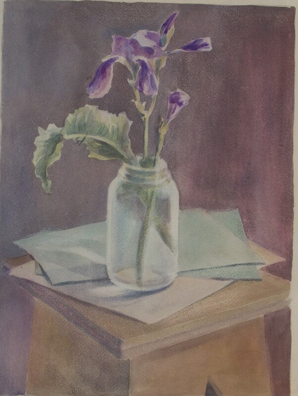 56 Iris in vaso su sgabello 30 X 40 - Tempera su carta.jpg
