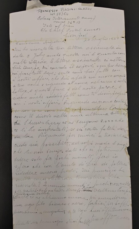 Letter of Francesco Basini-Gazzi to his wife Angiolina